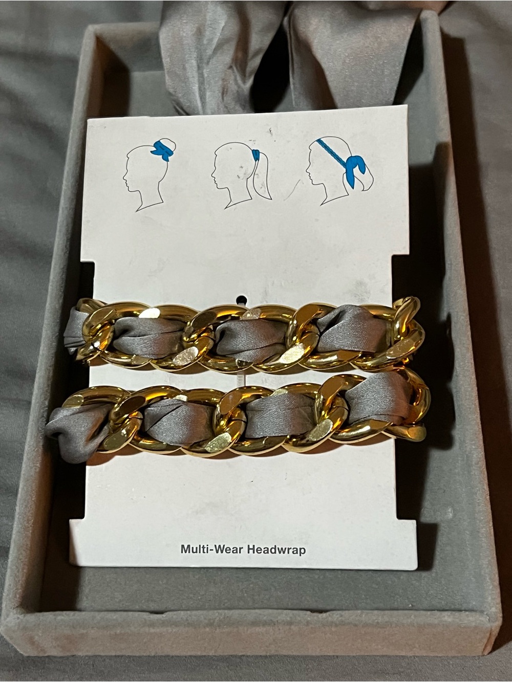 Gold tone Chain & Gray Satin Multi-Wear Headwrap - Women’s Accessories